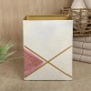 Metal with Gold Inlay Waste Bin, White & Pink