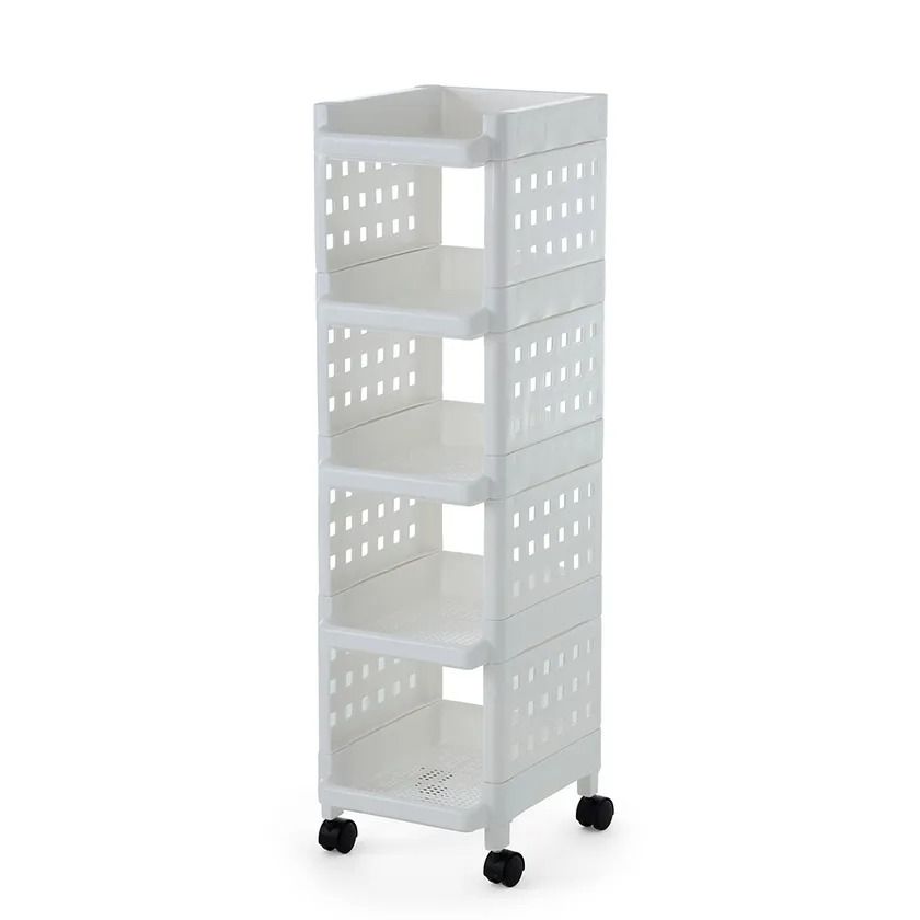 Wagon 5-Tier Laundry Slim Cabinet, White – 97x33 cms