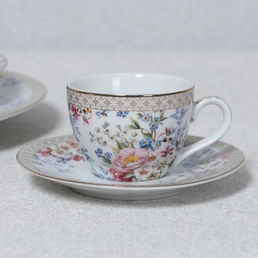Royal Garden Coffee Cup & Saucer, Multicolour - 110 ml]